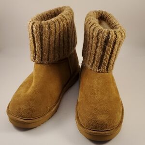 Lam Tan Ankle Boots Knit Cuff Size 7